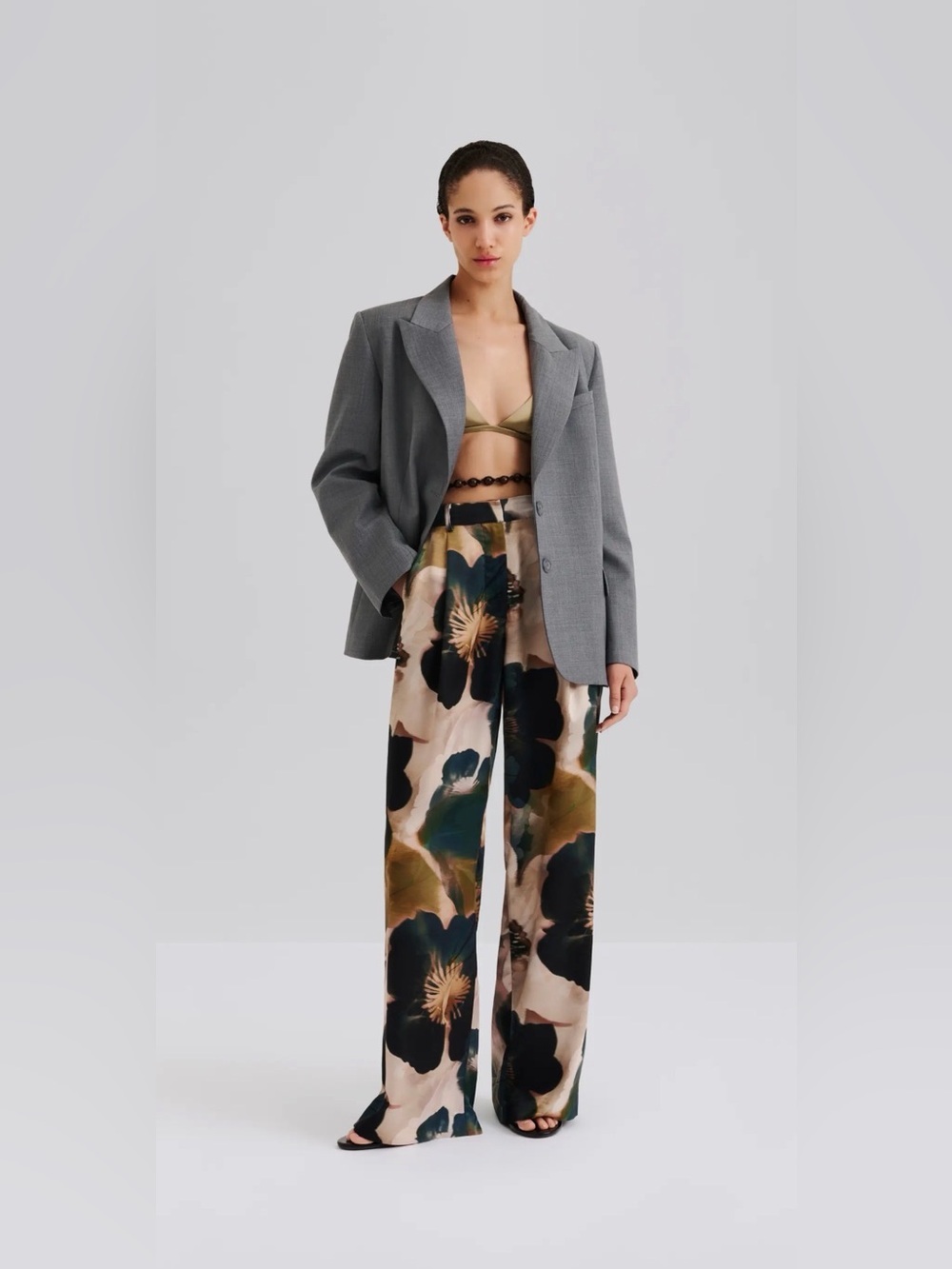 Malina Wide-Leg Floral Satin Pants in Multi Green resortwear size XS NWT
